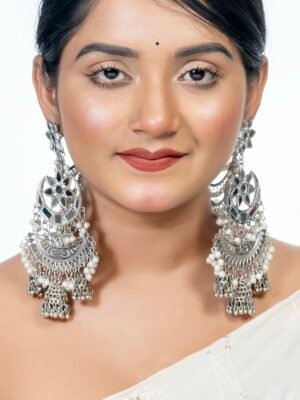 Mirror Jhumki Earrings with Side Chain