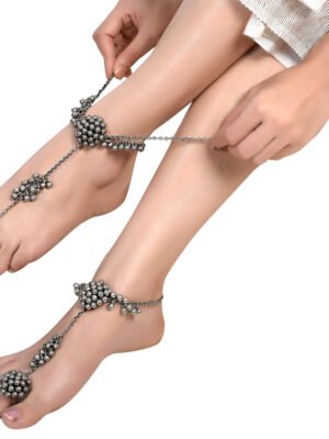 Silver Oxidised Ghunghroo Anklet