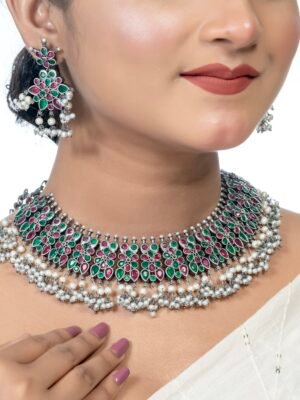 Silver Look Alike Stone Jewellery set