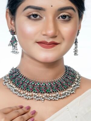 Silver Look Alike Stone Jewellery set