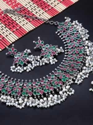 Silver Look Alike Stone Jewellery set