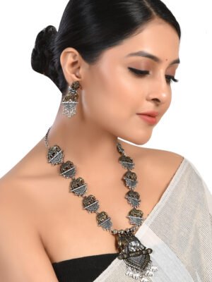 Exquisite Dual Tone Oxidized Elephant Necklace Set