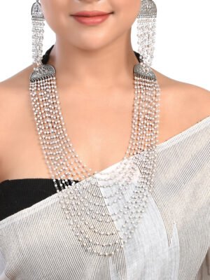 Multilayer White Pearl Long Necklace Set