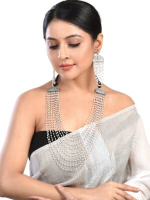 Multilayer White Pearl Long Necklace Set