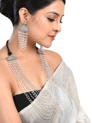 Multilayer White Pearl Long Necklace Set