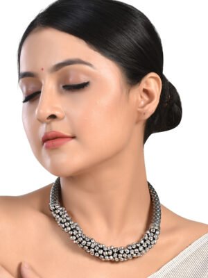 Silver Choker Bib Necklace