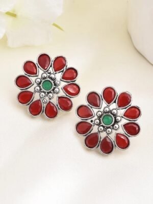 Red Green Flower Earrings