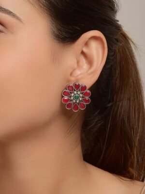 Red Green Flower Earrings