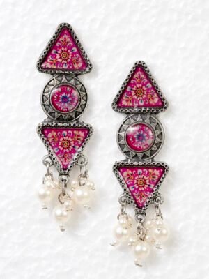 Pink Handprinted Earrings