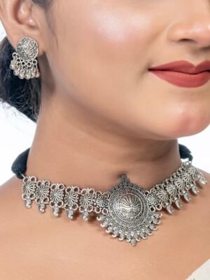 Silver Oxidised Choker set