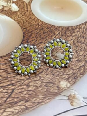 Oxidized Stone Round Studs Earrings