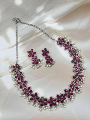 Silver Replica Red Stone Necklace Set