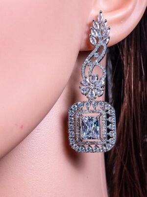 Silver CZ Diamond Crystal Indian Earrings