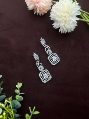 Silver CZ Diamond Crystal Indian Earrings