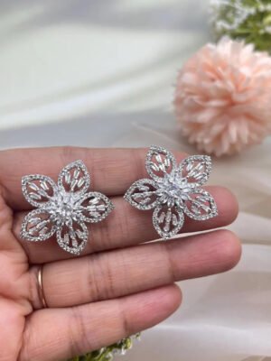 AD Studs CZ Floral Diamond Earrings