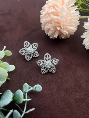 AD Studs CZ Floral Diamond Earrings